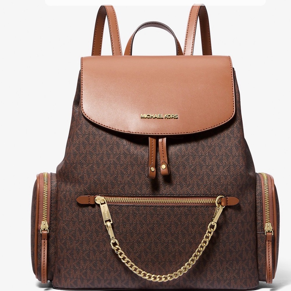 Michael Kors Tan and Brown Backpack with Gold Accents